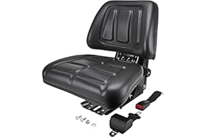CARRETCAR EUROPEA Asiento Para Tractor Universal con Cinturón Retráctil | PVC Negro Resistente, para Carretillas Elevadoras, Excavadoras, Maquinaria Industrial, Ganadera, Motos Agrícolas, Segadoras y Montacargas