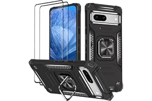 KANSi Hülle für Google Pixel 8A, Schutzfolie [2 Stück] Silikon TPU Hart PC Handy Hüllen 360 Grad Drehbar Ringhalter Bumper Stoßdämpfung Schutzhülle - Schwarz