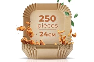 Fentic Airfryer Papier Cuisson, 250 pièces, 24x24cm Papier Cuisson avant La Friteuse à Air Chaud, Convient pour Philips 6,2L, Cosori 5.5L, Ninja 5.2L, Tefal 5.6L, Cecotec 5.5L, Air Fryer Accessories