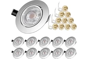 TOFISR Faretti LED da Incasso per cartongesso,5W Equivalenti a 50W,230V Luce Naturale 4500K,Orientabile di 30°,Angolo a Fascio 120°,Montatura Rotondo Metallo Nichel Spazzolato,Non-Dimmerabile (Set da 10)