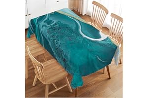 Walmsco Tablecloth Turquoise Gold Marble Pattern Decor For Dining Room Kitchen Rectangular Table Cover 132 * 178cm