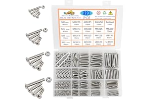 huruirui Nut and Bolts Set M3 M4 M5 M6 304 Stainless Steel Flat Head Cross Screw Bolt Nuts Kit Hexagon Machine Screw With Storage Box 320PCS