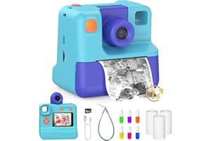PONOSEU Macchina Fotografica Bambini Istantanea, 1080P Digitale Fotocamera Istantanea Bambini, Regalo per Bambini dai 3-12 Anni, 32GB Scheda SD, 5 Penne Colorate