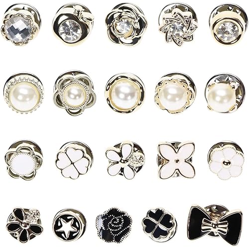 VOIISH 20 Pieces Pearl Brooch Pins for Women, No Sew Button Pins for Shirts, Jeans, Clothes, Bags & Hats, Instant Safety Pins