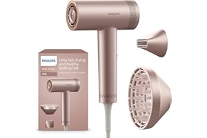 Suszarka do włosów Philips High Speed z serii 8000, ThermoShield Advanced, jonowa z dyszą do stylizacji i dyfuzorem, kompaktowa, 1400 W, Rose Champagne, model BHD837/10