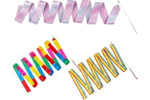 PUCIO Ruban de Danse 3 pcs, Ruban d'art avec bâton Rotatif, Ruban de Gymnastique de 2 m pour Enfants, bâton de Danse, adapté à l'entraînement de Danse Artistique, Gymnastique, entraînement Physique
