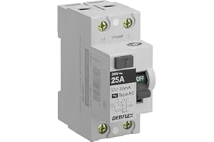 DEBFLEX Interruttore differenziale 2 Poli 30mA amp Tipo AC Grigio-707871, Bianco, 25 Ampères