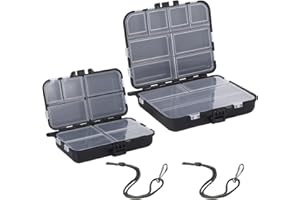 CHANUMETAL 2 Stück Köderbox Angeln, Schwarze Mini Angelzubehör, Angelbox, 7 Fächer und 9 Fächer Angelkoffer, Angel Zubehör für Aufbewahrung von Ködern