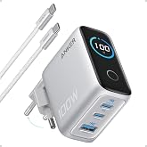 Anker Şarj Cihazı, 100W Maksimum G&uuml;&ccedil;, Kompakt, 3 Bağlantı Noktalı, GaN USB-C Şarj Bloğu, Akıllı Ekran ve Dokunmatik Kontrol, 