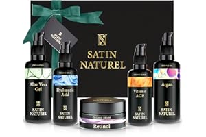 ‎SATINNATUREL Geschenke für Frauen - Luxuriöses Eternal Beauty Geschenkset Frauen Vegan - Bio Aloe Vera Gel, Arganöl, Vitamin C & Hyaluron Serum & Retinol Creme - Geburtstagsgeschenk für Frauen, Frauen Geschenke