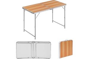 WOLTU Tavolo da Campeggio Pieghevole Portatile con Maniglia per Picnic Giardino Altezza Regolabile in Alluminio MDF 120x60x55/70cm