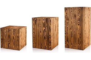 DECORATIVO Holzständer Holzblock Massiv Baumstamm Deko Bodenwindlicht Säule perfekt als Innendekoration Blumensäule holz Dekosäule holz Nuss 40x40 + 60x40 + 80x40 cm SET