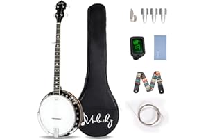 Mulucky 5 String Banjo - Large Size with 24 Brackets, Closed Solid Wood Back, Mahogany Resonator Banjos, Geared 5th Tuner, Package with Beginner Kit - B1103-P