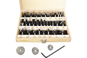 Sinoprotools Set di 30 frese per fresa superiore HM, fusto da 8mm,fresa superiore in valigetta di legno con cuscinetto da 3 pezzi,per legno fai da te