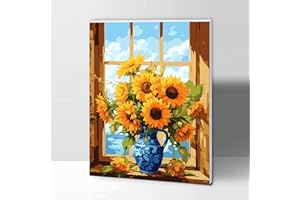 Gifmore Paint by Numbers Kits for Adults with Frame, DIY Craft Art Canvas Painting Kit with Acrylic Pigment and Brushes, Home Wall Decor 12 x 16 inch Sunflower
