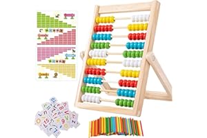 WNXBFO Abacus for Kids 3-7 Years - Wooden Counting Toy With 100 Sticks, 48 Number Cards, and Small Numicons - Learning Gift for Preschool Children
