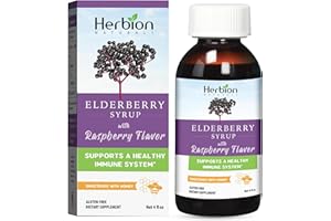 Herbion Naturals Jarabe de Saúco - Sistema Inmunológico Saludable para Adultos y Niños (1 Año+) - Miel endulzada con Sabor Natural de Frambuesa - Sin Ingredientes Artificiales - Hecho en USA, 4 FL Oz