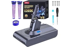 FLYLINKTECH 8.0Ah V8 Akku für Dyson V8 Absolute/Animal/Fluffy/Motorhead SV10 Staubsauger Mit 2+1 Filtern und 4 Schrauben
