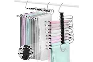 ZPQAODI Wieszak na spodnie, oszczędzający miejsce, 2 sztuki, 9 w 1, składany wieszak na spodnie, antypoślizgowy, wielokrotny wieszak na spodnie, ubrania, czarny, 2 sztuki