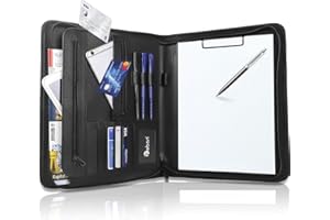 Vebon® Piórnik Do Pisania "New York" A4 Wegańska Skóra, Zamek Błyskawiczny Z Podkładką Pod Dokumenty, Torba Na Laptopa Dodatkowa Przestrzeń Do Przechowywania, Czarny