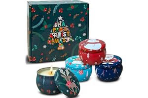 VETOUR Chrismas Scented Candles Gift:Pack of 4 Orange Jasmine Rosemary Sage 4.4OZ 4 * 30 Hours Aromatherapy Tin Can Candles Set Relaxing Aroma Jar for Women Friends Festival Gifts (Christmas Style)