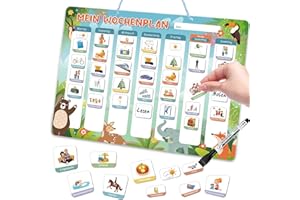 THBOXES Wochenplaner Kinder, Magnettafel Kinder Wochenplaner Inkl. 220 Magnete, 1 Stift Abwischbar & Kordel, Tagesplaner Kinder Routine Magnete für Kinder ab 3 Jahre