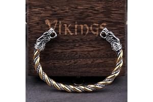 FANDAO Bracelet Viking Fenrir pour Homme, Bracelet en Acier Titane Massif À Ouverture, Amulette Païenne de la Mythologie Nordique, Cycliste, Antistatique, Beau Cadeau