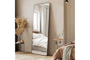 KAIDIDA Full Length Mirrors 163X53 cm Mirror Full Length Toughened Glass Standing Mirror Metal Frame Large Mirror Black Big Mirror for Bedroom Dressing Living Room Hallway