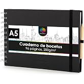 OfficeTree A5 Sketchbook with Rings &ndash; Horizontal &ndash; 96 Pages, 48 Sheets &ndash; Sketch Pad A5 200 g &ndash; Sketch Pad for Watercolor &ndash; Sk