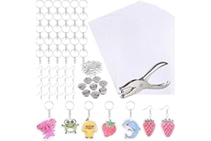 ASTARON 181 Stück Schrumpffolie Set Schrumpfplastik Set nthält Schrumpfkunstpapier, Locher, Ohrhaken, Broschen und Schlüsselanhänger für DIY