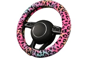SOBONITO Steering Wheel Cover Plush Leopard Steering Wheel Cover, Embroidered Cute, Sweat Absorber, 37-38 cm (Plush Leo)