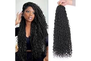 Xtrend 24Inch 8 Packs River Faux Locs Crochet Hair 12Strands/pack Wavy With Curly Hair Pre-looped Synthetic Bohemian Goddess Locs Crochet Braids Hair Extensions 1B#…
