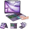Baisla iPad Air 13 Inch Case Keyboard, Premium Hardshell Keyboard for iPad Pro 12.9 (6th/5th/4th/3rd Gen), 360° Rotatable, Multi-Touch Trackpad, 7 Color Backlit with Pencil Holder - Dark Purple