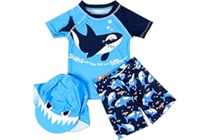 Maeau Maillot de Bain Bébé Enfant Ensemble 3 pcs Maillot de Bain +Shorts + Chapeau de Soleil Garçon 3 Mois-6 Ans
