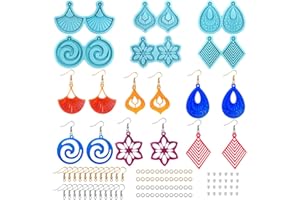 AIFUDA 6 Set Ohrring Harz Formen, Harz Formen Silikon Schmuckherstellung Kit Epoxidharz Formen mit Ohrhaken Sprungring Ohrring Verschlüsse