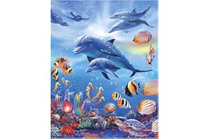JISHSHAY 5D DIY Diamond Painting Dolphin Full Drill, 40x50cm Dolphin Diamond Art Glow in The Dark Diamond Art Dolphins Diamond Dolphin Kids Diamond Painting Animals Animal Diamond Art Kits