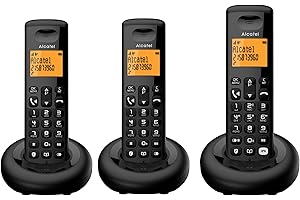 ALCATEL E260 S. Voice Trio - Telefono Fisso Cordless DECT con Segreteria - Design Compatto - Grande Display Retroilluminato - Vivavoce - Funzione Blocco Chiamate Indesiderate - 3 Portatili - Nero