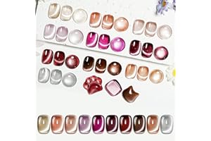 JODSONE Cat Eye Lot de 10 vernis à ongles gel pour ongles Rose Rouge Sliver Collection 10 couleurs holographique Sparkle Cat Eye avec base Coat Top Coat Aimant DIY Nail Art Gift
