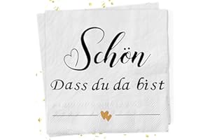 20Stück Servietten Schön dass du da bist mit Gold Herz, Hakiwina Party Tischdeko für Hochzeit Taufe Babyparty Konfirmation Kommunion Baby Shower 3-Lagig Papierserviette Einweg Napkins Tisch Deko