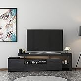 T0014 Led Illuminated TV Stand, Living Room TV Unit, Wooden Black