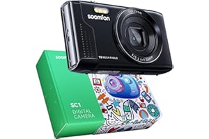 SOOMFON Digital Camera, Max 72MP Compact digital Camera with 2.8'' Screen, 16X Digital Zoom Camera with 32GB SD Card & 2 Batteries – Perfect for Kids, Teens, Beginners, Travel & Daily Use (Black)