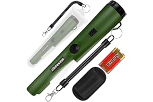 BBJINRONJY Metal detector, metal detector pinpointer per ricerca metalli, caccia al tesoro, ricerca a 360° di tesori d'oro con cintura, fondina, LED, accessori per attrezzi impermeabili (Verde militare)