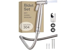 Praknu Bidet Set mit Handbrause, Schlauch & Halter Edelstahl Rostfrei - Inkl. 2 Dichtungen - 𝗘𝗶𝗻𝗳𝗮𝗰𝗵𝗲 𝗠𝗼𝗻𝘁𝗮𝗴𝗲 - WC Handbrause - Bidet Dusche für Standard G1/2 Anschluss