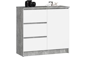 AKORD | Cassettiera K-80 JERRY con 3 Cassetti | Armadio Cameretta con 2 Ripiani e 1 Anta | Moderna Mobiletto per Soggiorno | Moderno | 80x77x35 cm | Cemento + Frontale Bianco