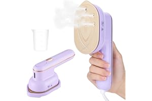 Wikay Mini Ironing Machine Portable Travel Steam Iron Handheld Clothes Garment Steamer Micro Steam Iron, 75ML Water Tank, 15s Fast Preheating, Hanging Ironing for Home and Travel (Purple)