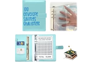 XQMMGO 100 sobres para ahorrar dinero, libro de ahorro de dinero, carpeta A5 con sobres y 25 tarjetas, para parejas, oficinas, hogar, escuela, color azul