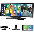 Podofo 10.26 Inch IPS Portable Car Radio with Wireless A-pple Carplay Android Car Recorder Screen, 7-32 V Touchscreen with Voice Assistant/Bluetooth/FM Transmitter/AUX/GPS Navigation/Airplay