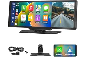 Podofo 10,26 Pouces Stéréo de Voiture Portable avec A-pple Carplay Android Auto sans Fil, écran Tactile 7-32V, Assistant Vocal de Caméra Arrière/Bluetooth/Transmetteur FM/AUX/TF Carte