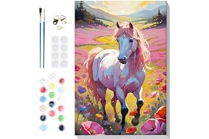Lxmsja Peinture Numero Enfant Adulte avec Cadre, Cheval Peinture par Numero Adulte, Numéro d'art avec Pinceaux, Loisirs Créatifs Adultes, Activité Manuelle Adulte, 20x30cm