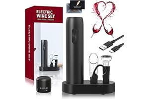 UCAMP Cavatappi Elettrico per Vino,Apribottiglie Elettrico Ricaricabile 8 in 1 Set Regalo,Cavatappi Automatico con Tagliacapsule,Versatore,Tappo Vino,Base,Cavo USB,Regalo per Gli Amanti del Vino